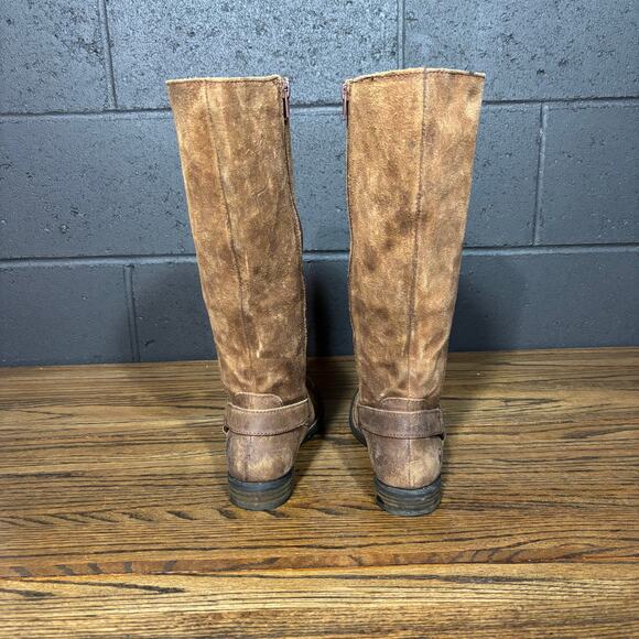 Born Women’s 6.5 Brown Distressed Suede Tall Riding Boots Western Harness Zip - Picture 4 of 8